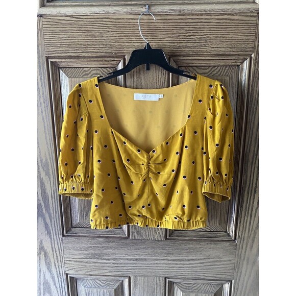 Astr The Label Drew Polka Dot Crop Top Yellow Women’s Medium(Revolve) - Picture 2 of 6